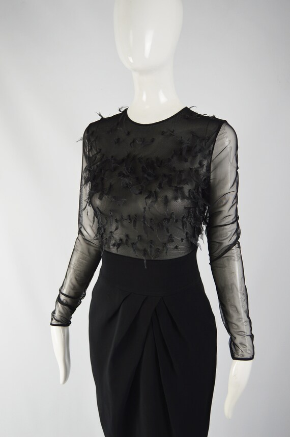 MILA SCHON Long Sleeve Sheer Party Dress Organza … - image 3