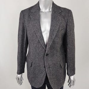 Vintage PENDLETON Jacket, Preppy Mens Tweed Blazer Jacket, Old Money Single Breasted Academia Clothing Dark Grey Pure Virgin Wool Sport Coat