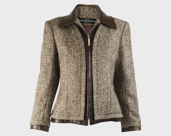 Jean Louis Scherrer Vintage Silk Tweed and Leather Jacket For Sale