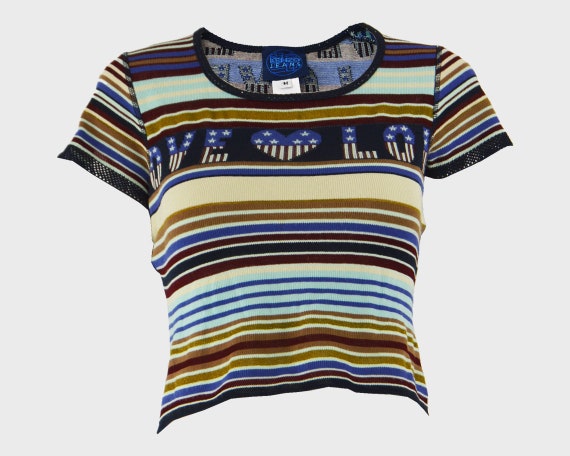 KENZO Top 90s Crop Top Knit Shirt Short Sleeve Str
