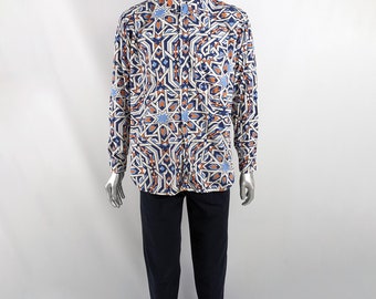 Gianfranco Ferre Shirt Men Vintage Blue & Orange Moorish Print