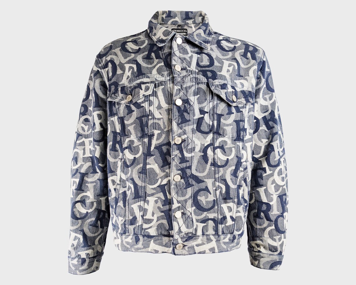 Image of Vintage Fiorucci Jacket Mens Jean Spellout Blue Denim Men L