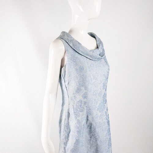 Vintage 60s Party Dress Pastel Blue shops Dress 1960s Evening Dress Cocktail Dress Blue Brocade Sleeveless Frederick Howard Sixties Shift Dress