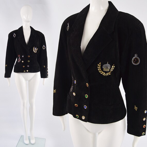 Vintage 80s Suede Jacket Womens Shoulder Pads Rhin