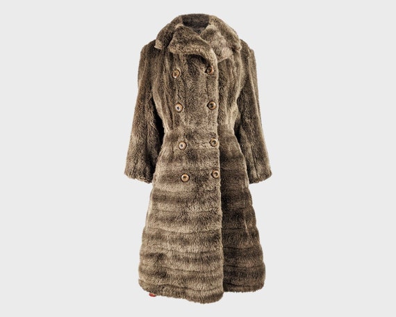 Vintage 70s Brown Faux Fur Coat Womens Winter Coat