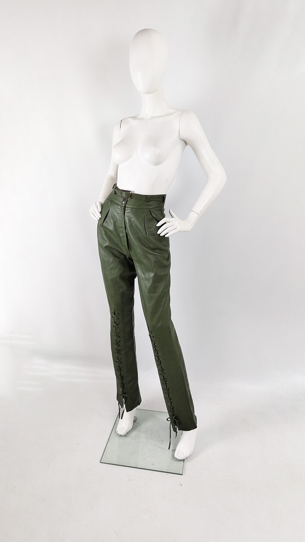 Vintage 80s CHRISTIAN DIOR Pants, Green Leather Pants, Lace Vintage 80s CHRISTIAN DIOR Pants, Green Leather Pants, Lace