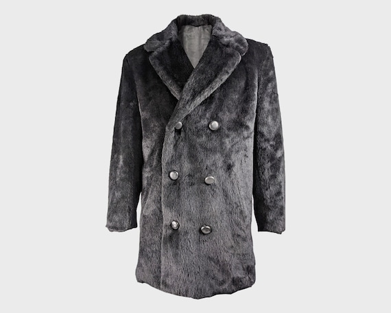 HARDY AMIES 70s Mens Faux Fur Coat Fake Fur Coat M