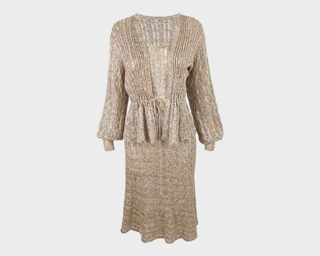 Ensemble 2 Pièces Femme Style 70s - Cardigan Long + Robe Imprimée - Look Bohème Hippie Festival Hiver