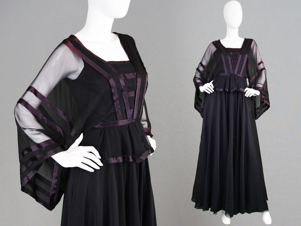 Image of Jean Varon S Evening Gown Kimono Sleeve Peplum Long Gothic