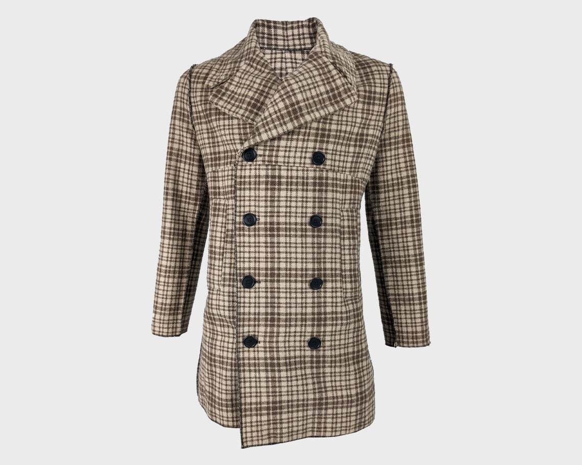 Men's plaid peacoat deals