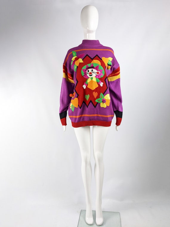 Vintage 80s Sweater Womens Jumper Purple Knit Top… - image 2