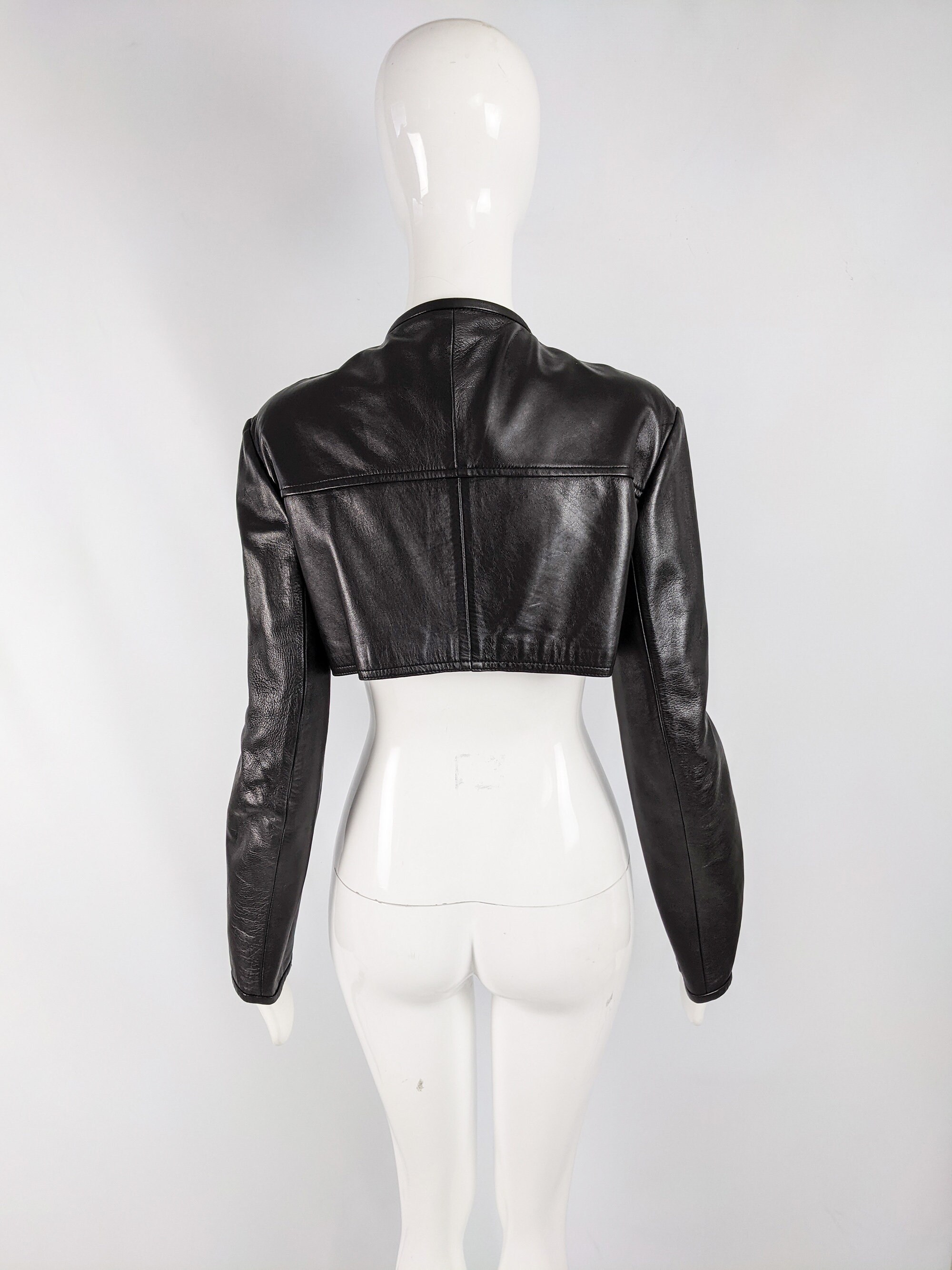 Vintage JOHN RICHMOND Black Leather Jacket Crop Jacket | Etsy