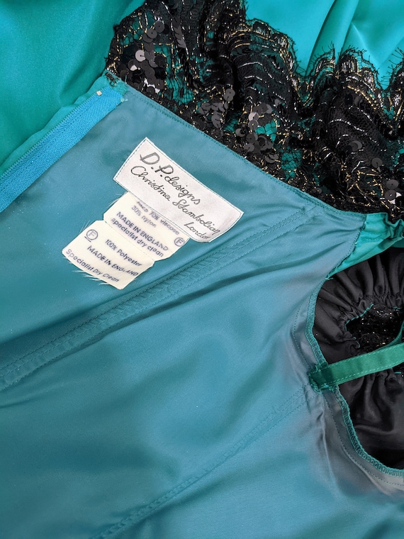 Vintage Christina Stambolian Ball Gown: Turquoise Taffeta, Black Lace Bodice