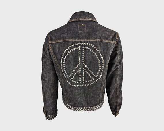 Denim Jacket Studded Peace Sign Trucker 