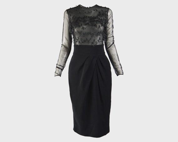 MILA SCHON Long Sleeve Sheer Party Dress Organza E