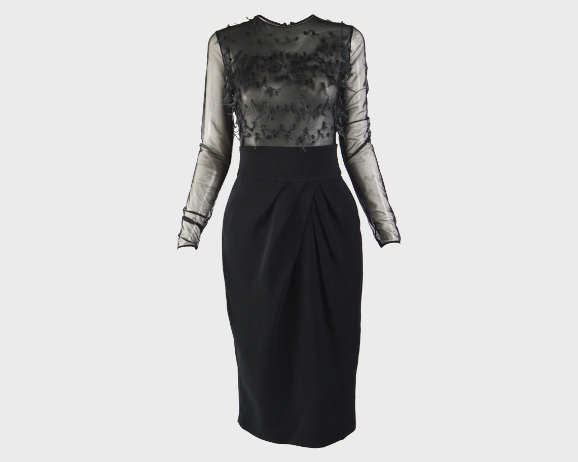 Image of Mila Schon Long Sleeve Sheer Party Dress Organza Evening