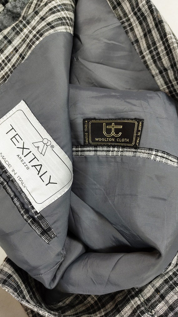 Vintage Check Blazer Men, Italian Blazer, Linen Silk Wool, Black