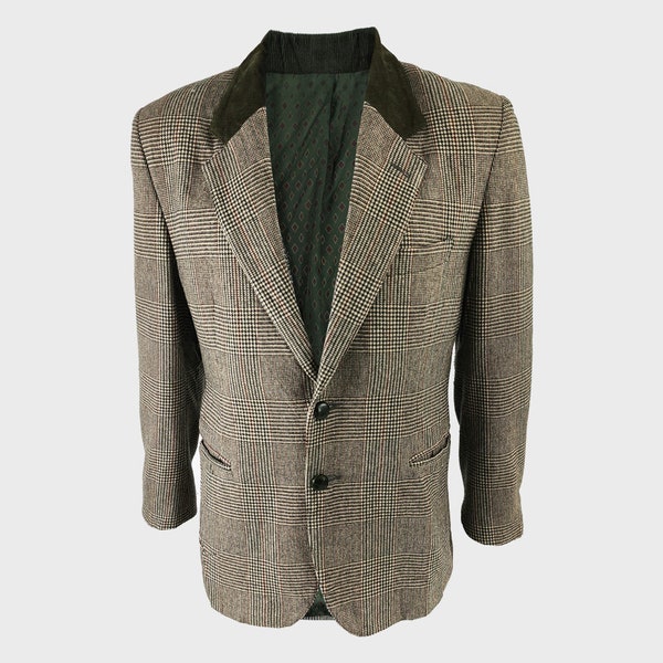 veste BENETTON vintage des années 80, blazer pour homme en tweed, manteau sport en laine vintage United Colors of Benetton, milieu universitaire, coudières en velours côtelé vert