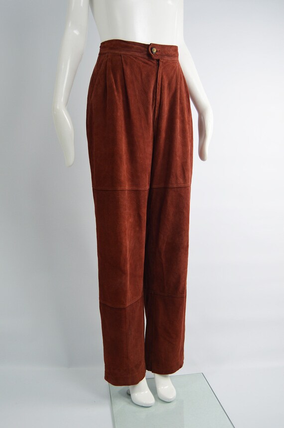 70s 80s LOEWE Wide Leg Pants Copper Reddish Brown… - image 5