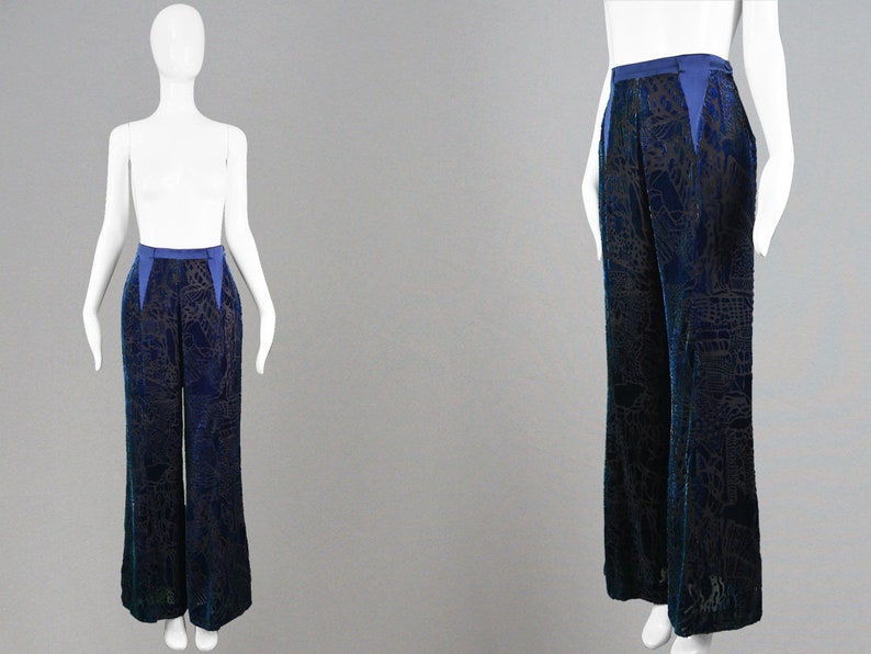blue velvet wide leg trousers