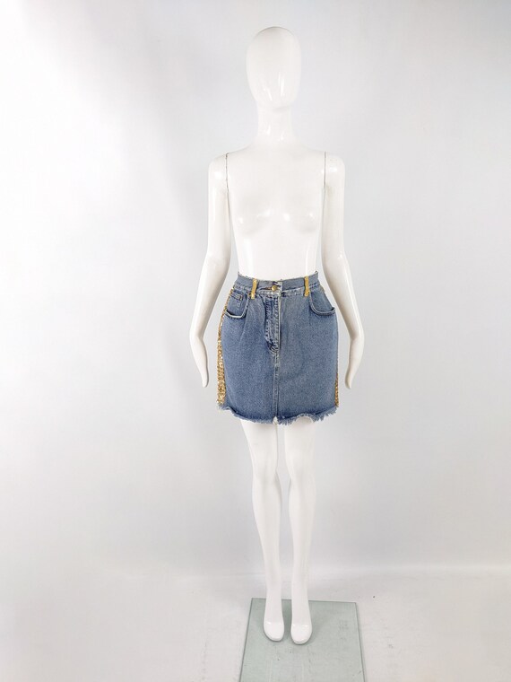 Vintage KATHARINE HAMNETT Skirt Denim Mini Skirt Frayed Denim