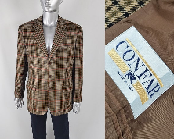 Vintage 80s Italian Blazer, Mens Preppy Jacket, C… - image 1