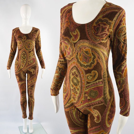 ZANDRA RHODES Paisley Print Party Catsuit Velour J