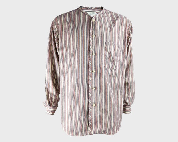 Vintage ROMEO GIGLI Striped Linen Shirt Collarless