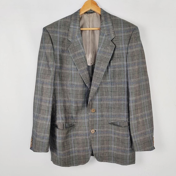 MISSONI Mens Vintage Linen Blazer Shoulder Pads Jacket Italian