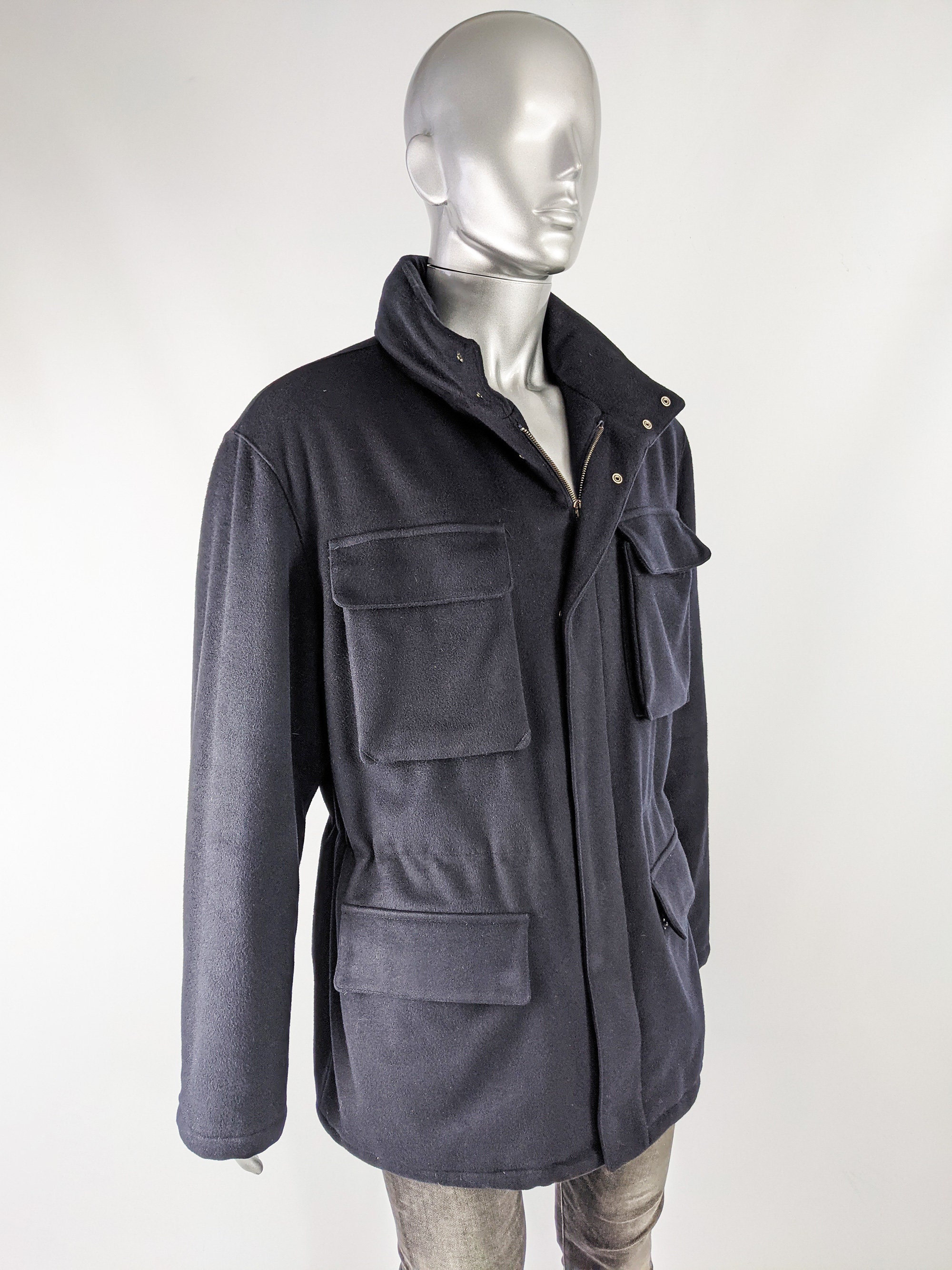 80s VALENTINO COAT Mens Wool & Cashmere Coat Utility Pockets