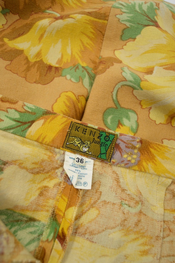 Vintage KENZO Skirt Floral Print Pencil Skirt Linen Skirt XS