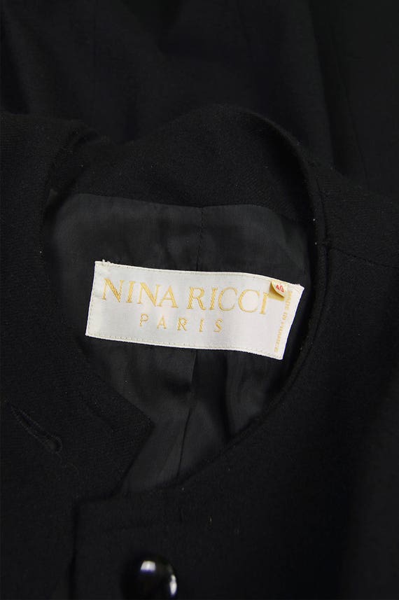 80s NINA RICCI Black Wool Coat Mini Length Ruffle… - image 8