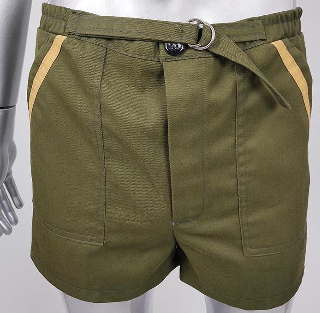 Vintage 60s 70s Mens Olive Green Short Shorts, 1970s Safari Mod Summer — free download