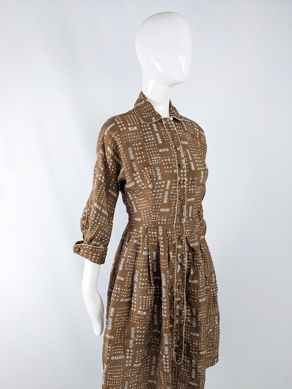 Vintage 1950s Dress Brown Silk Dress 50s Shirtdre… - image 7