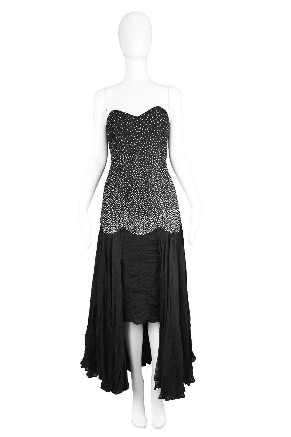 80s NINA RICCI Dress Black Evening Gown 