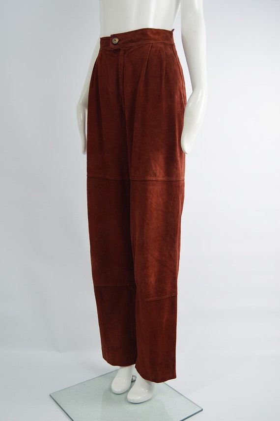 70s 80s LOEWE Wide Leg Pants Copper Reddish Brown… - image 7