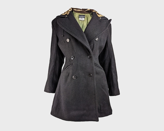 80s JOHN RICHMOND Fit & Flare Coat Black Wool Coat