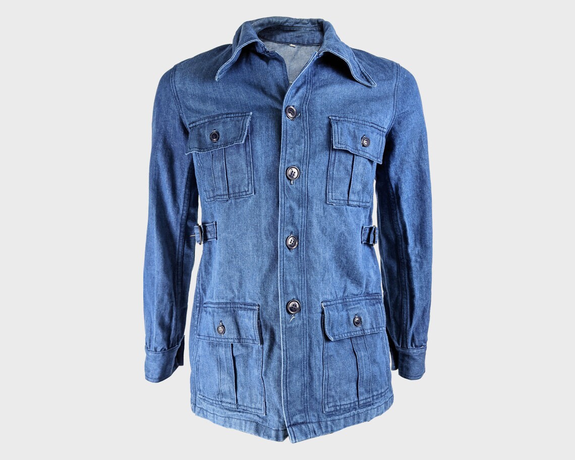 Image of 70S Mod Jacket Blue Chambray Light Denim 1970S Safari