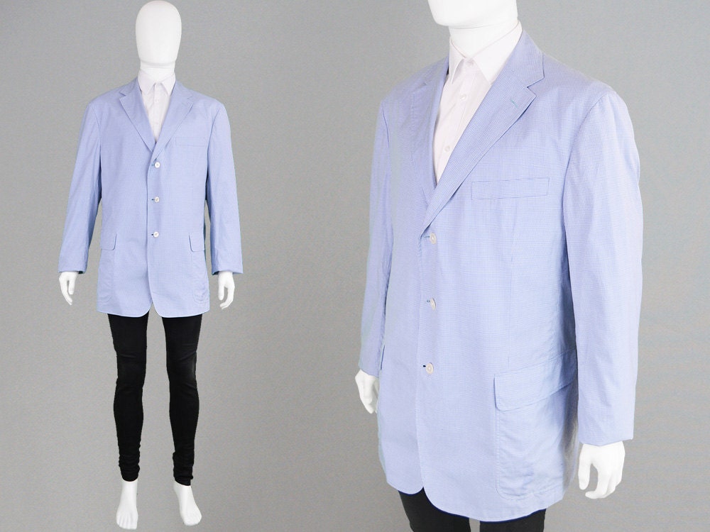 Image of Ralph Lauren Polo Lightweight Cotton Blazer Gingham Jacket Mens Xl