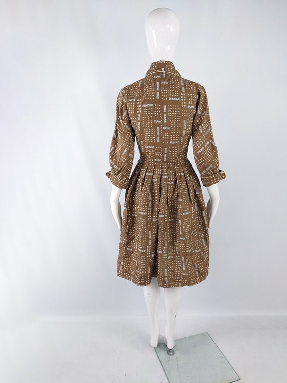 Vintage 1950s Dress Brown Silk Dress 50s Shirtdre… - image 8