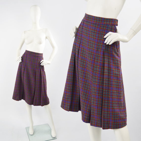 70s Knee Length Skirt Check Skirt Wool Tartan Ski… - image 1