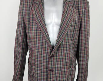 Blazer vintage de cuadros de los años 80, chaqueta deportiva ligera de mezcla de algodón, hecha en Italia.