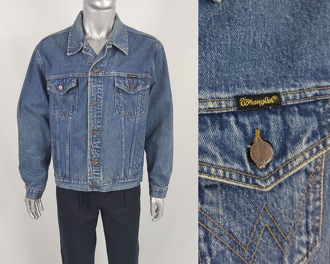 Vintage 80s 90s WRANGLER Jacket Mens Denim Jacket Jean Vintage 80s 90s WRANGLER Jacket Mens Denim Jacket Jean