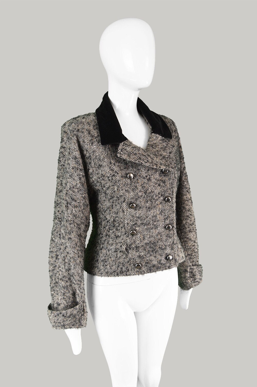 Vintage 80s CHLOE Jacket Boucle Tweed Jacket Black Velvet Vintage 80s CHLOE Jacket Boucle Tweed Jacket Black Velvet