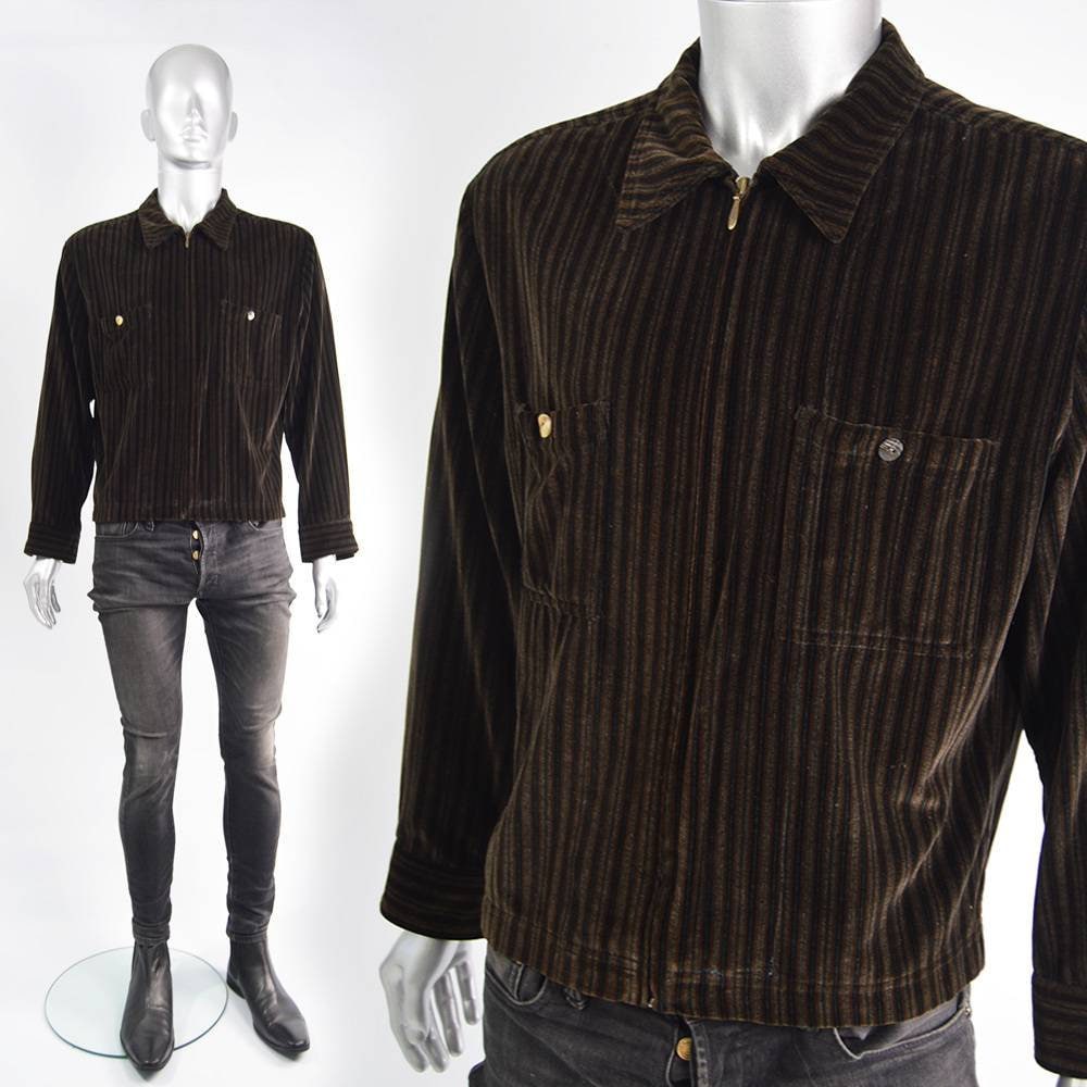 Image of Nigel Hall Striped Pattern Brown Velvet Jacket For Men Medium M