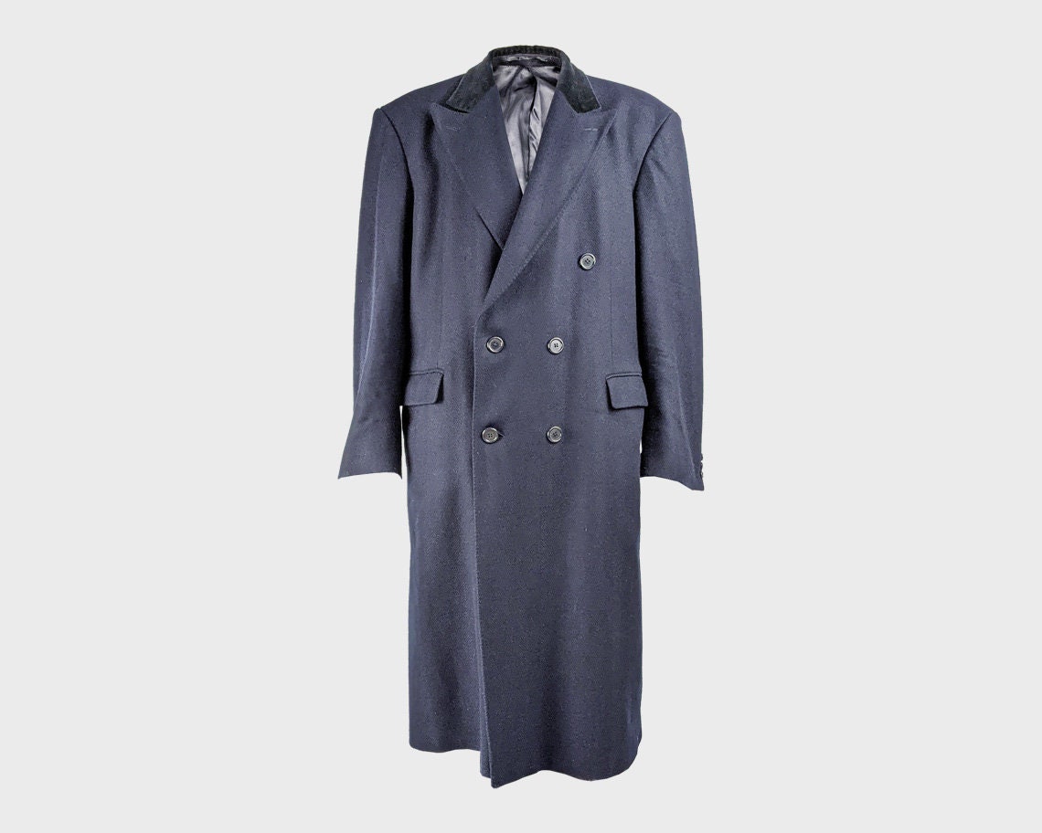Image of 80S Harrods Coat 3Xl Xxxl Navy Blue Wool Cashmere Chesterfield