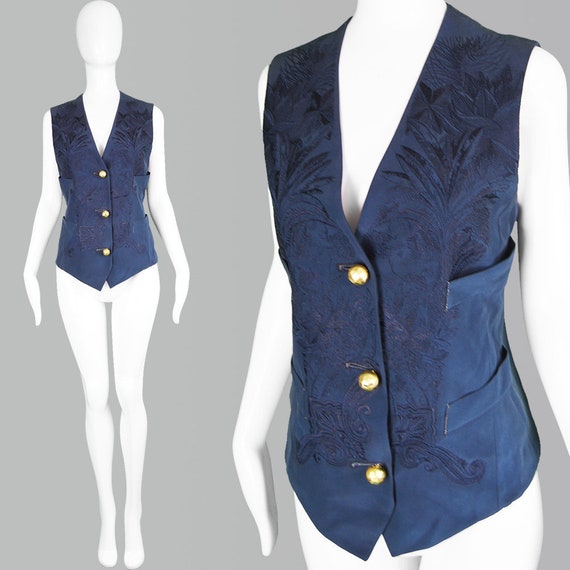 Vintage GIANFRANCO FERRE Embroidered Vest Blue Si… - image 1