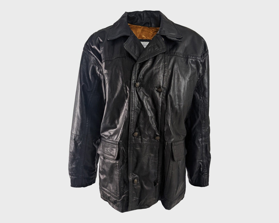 Vintage Mens Leather Jacket Black Leather Coat GAVIN BROWN Hip Length ...