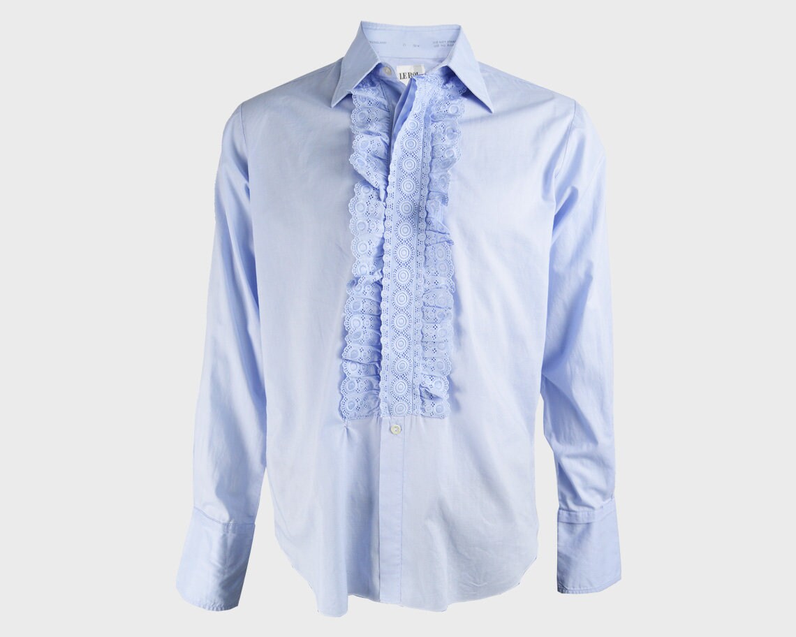 Image of 70S Prom Shirt Formal Party French Cuffs Pastel Blue 1970S