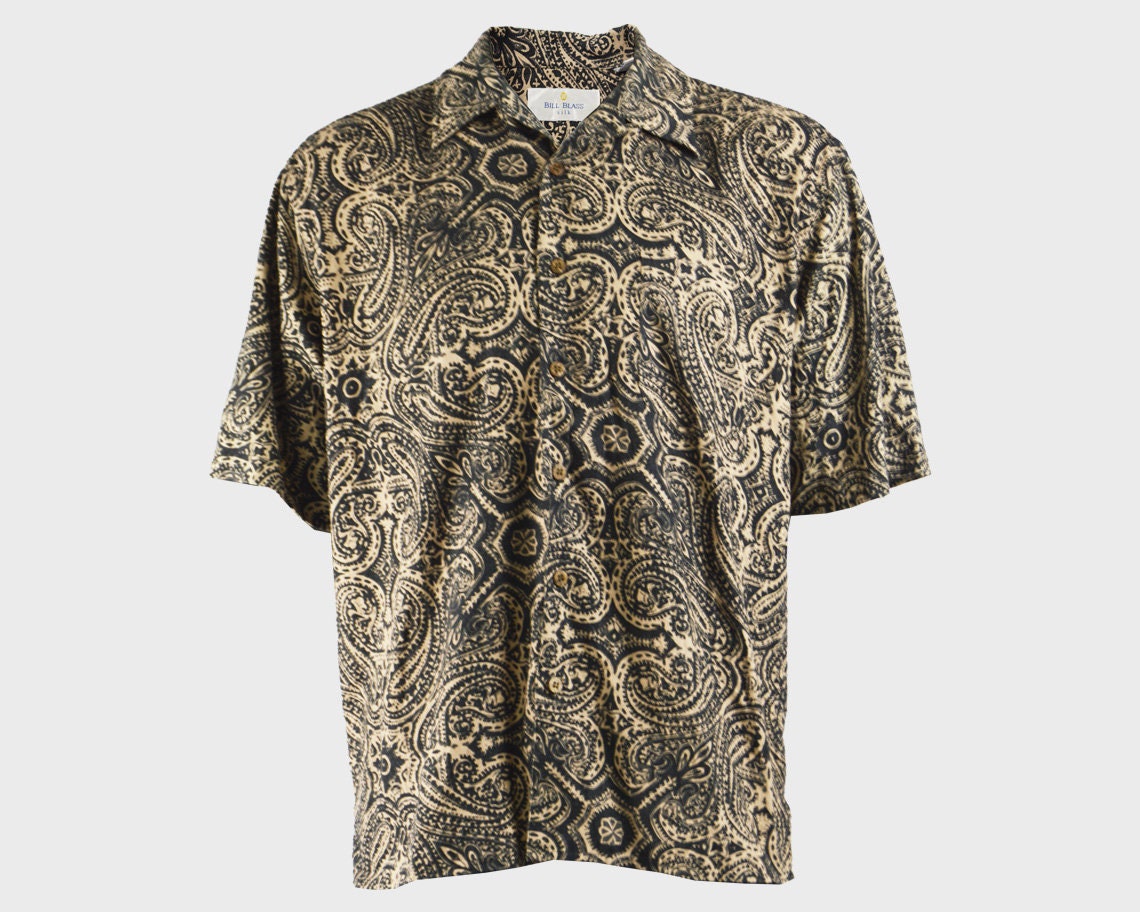 Image of 80S Bill Blass Silk Shirt Mens Hippy Batik Paisley Print M